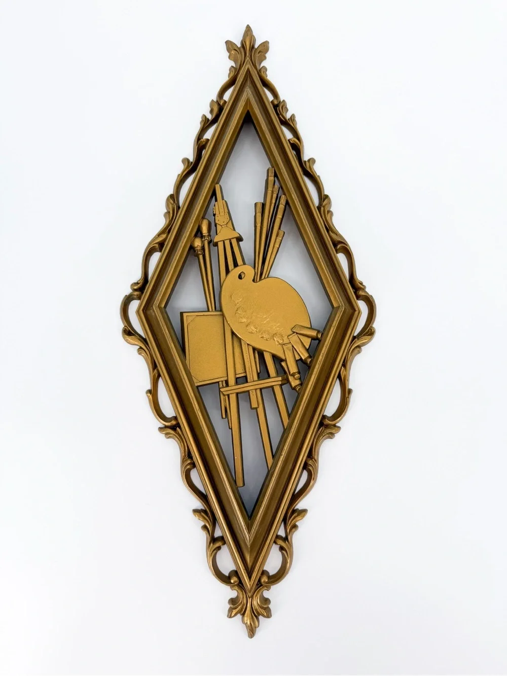 Vintage 60s/70s Syroco Gold Wall Plaques MCM Art & Architecture Diamond Pair